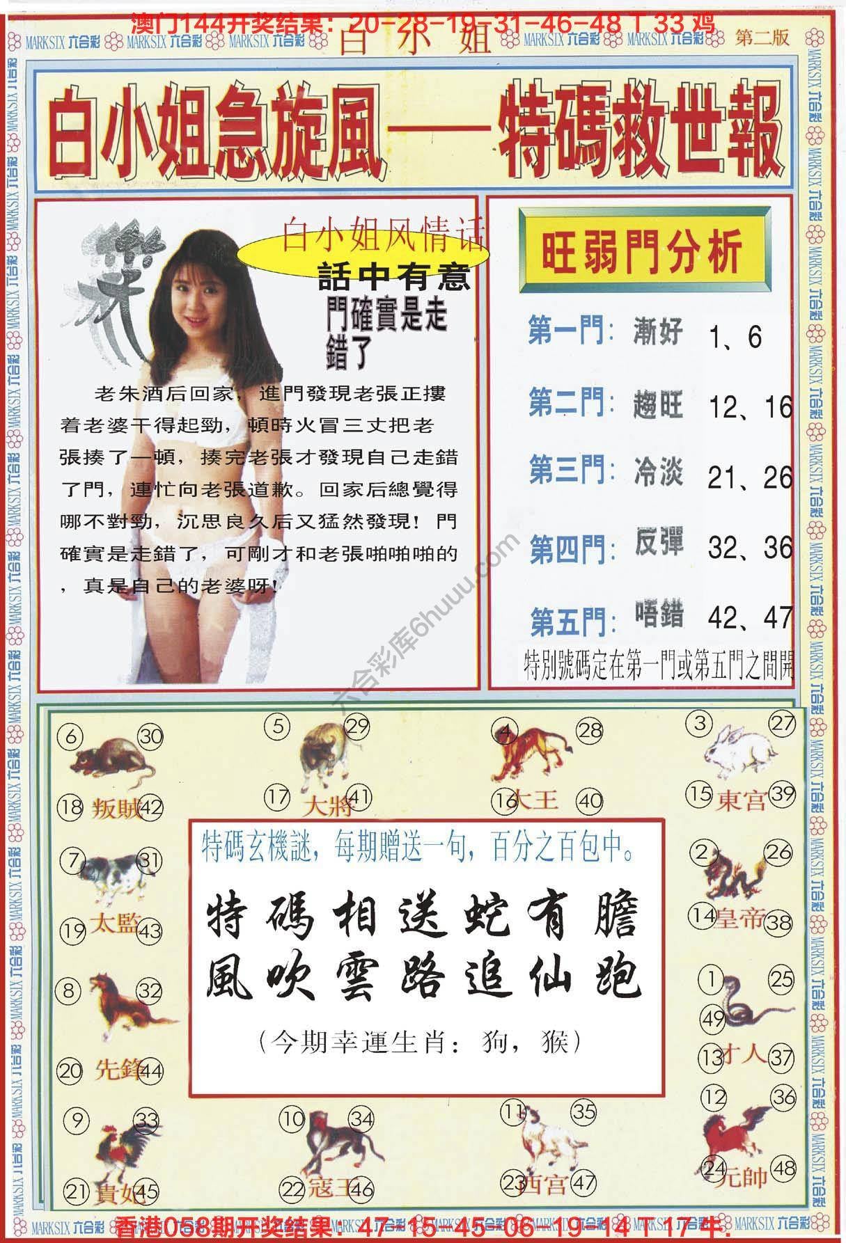 六合彩心水图库4｜白小姐急旋风特码救世报