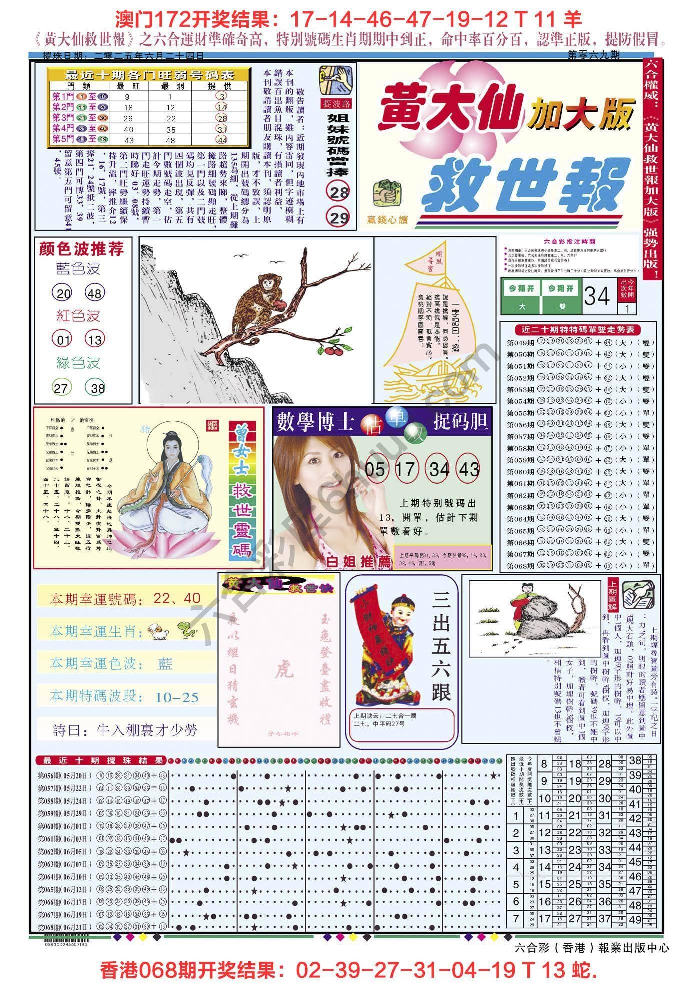 六合彩心水图库4｜黄大仙救世报（加大版）